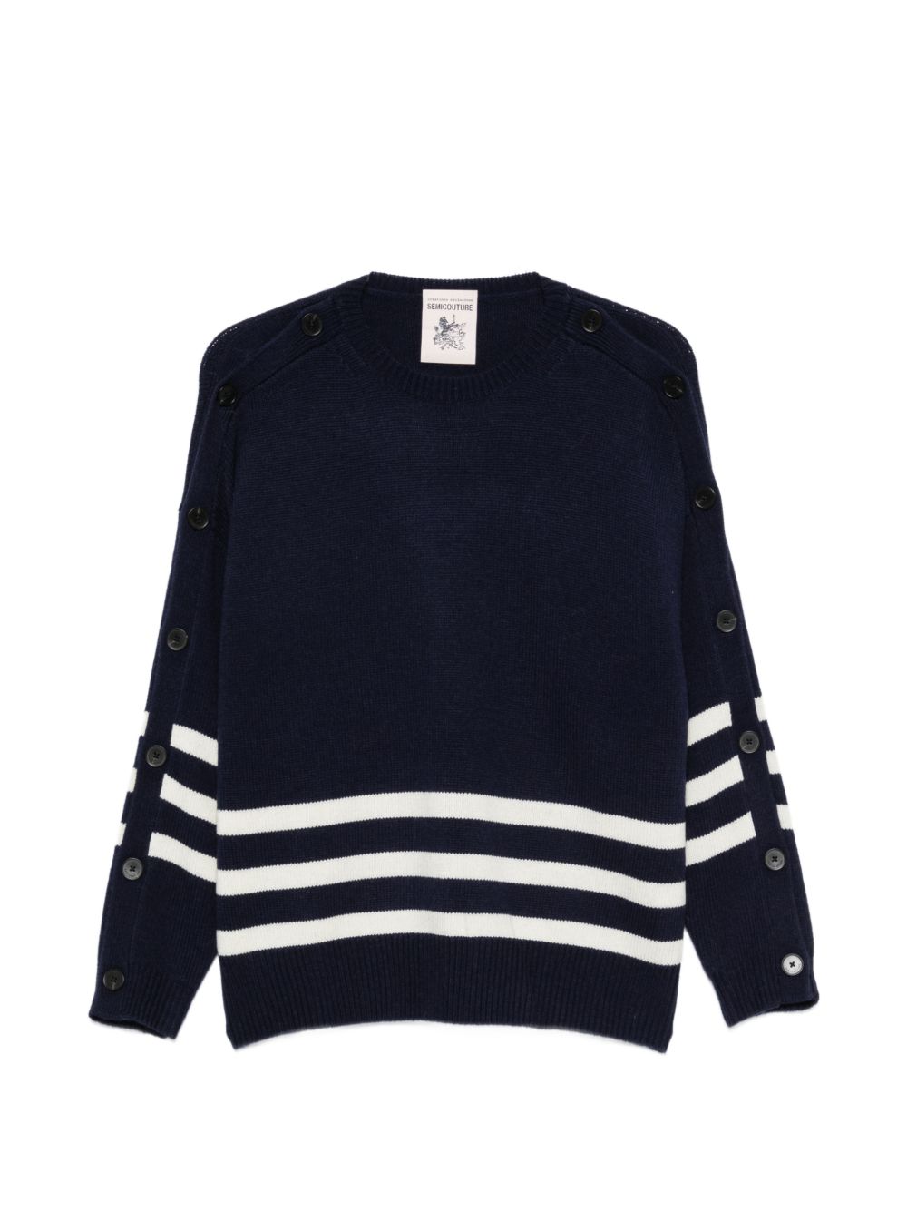 SEMICOUTURE Maglia ZENA in lana blu con righe bianche 