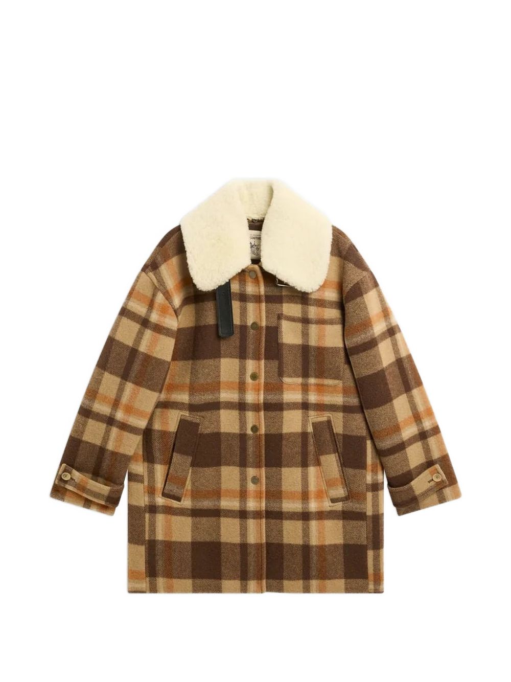 SEMICOUTURE Cappotto Check Moka con Collo in Montone 