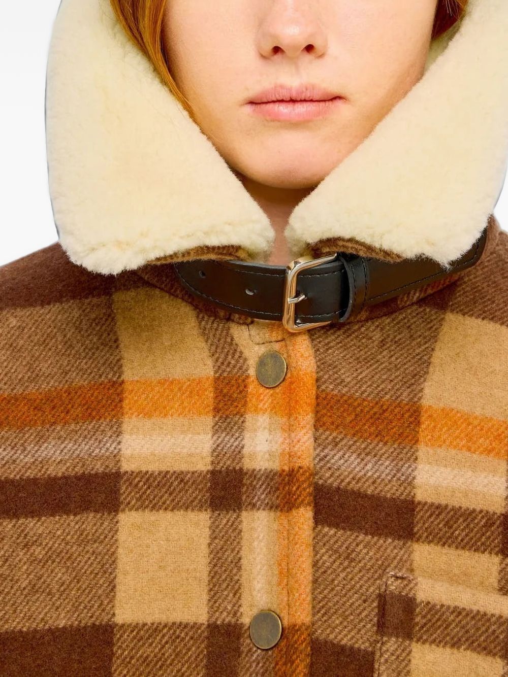 SEMICOUTURE Cappotto Check Moka con Collo in Montone 