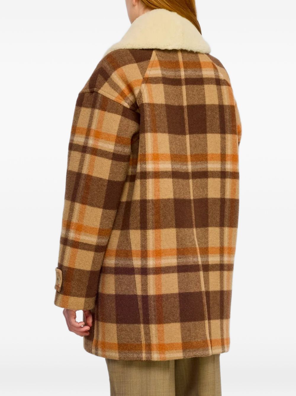 SEMICOUTURE Cappotto Check Moka con Collo in Montone 