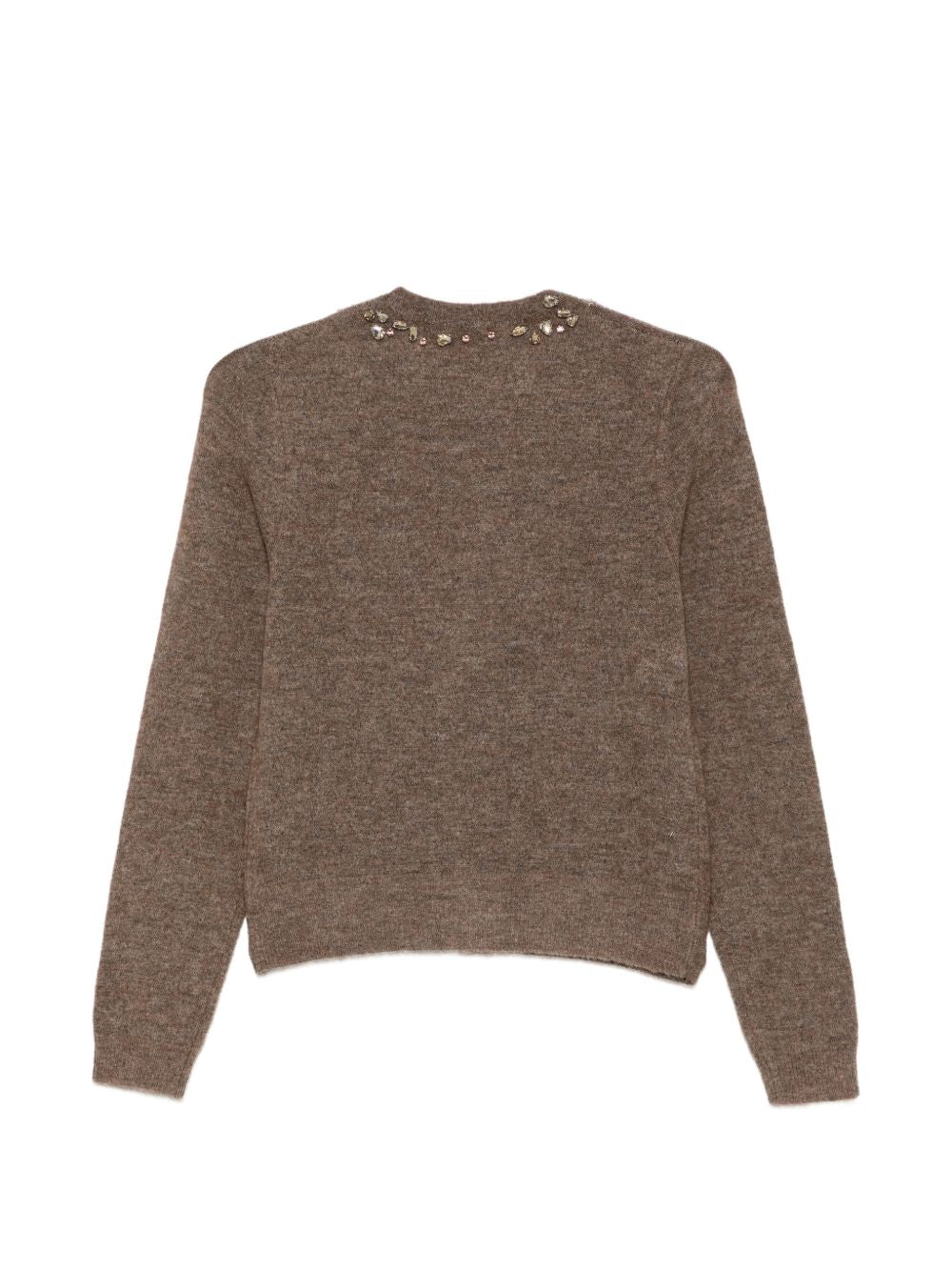 SEVENTY Cardigan marrone in lana con strass al colletto 