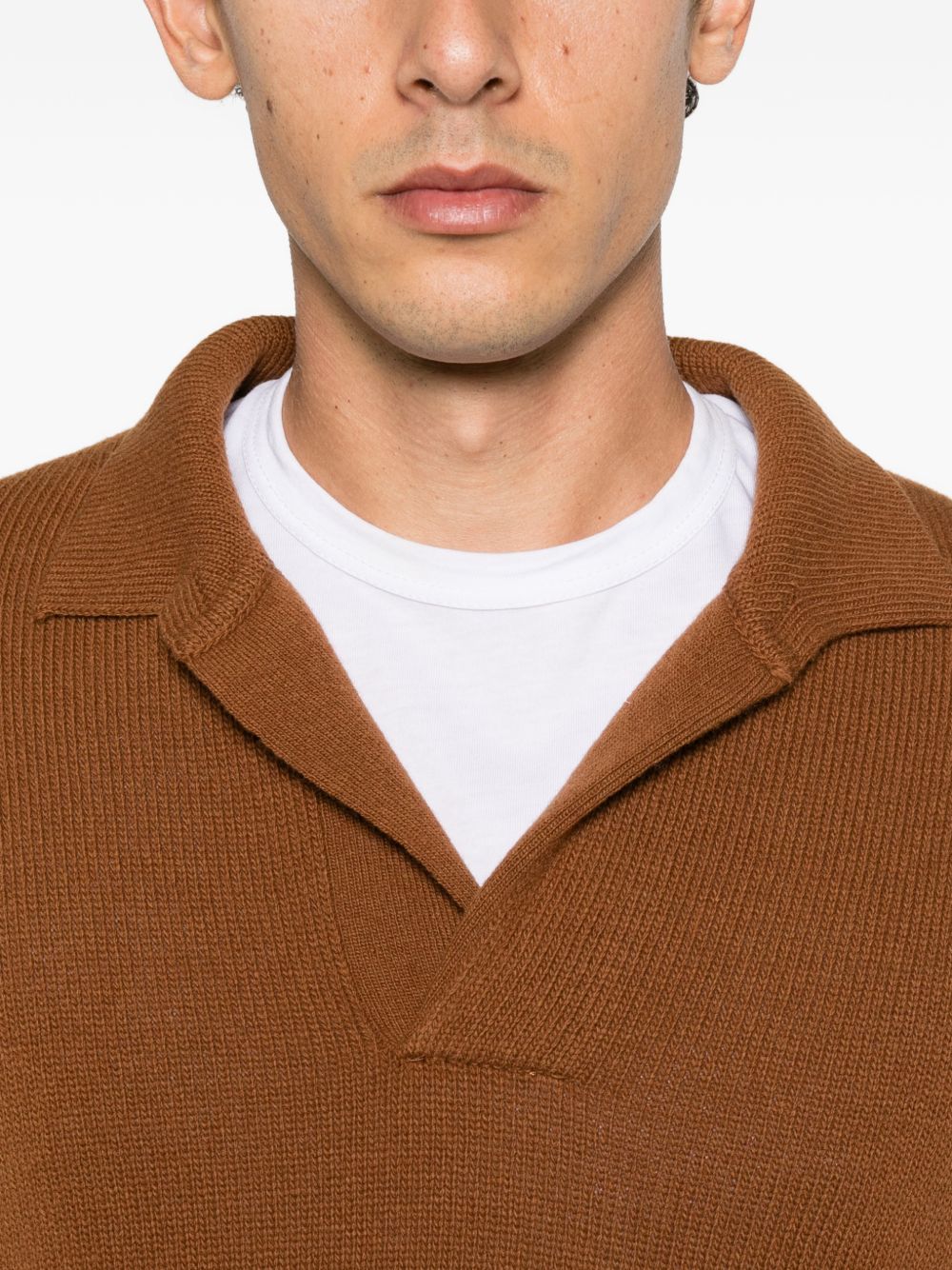 SEVEN GAUGE Maglia polo marrone in lana 