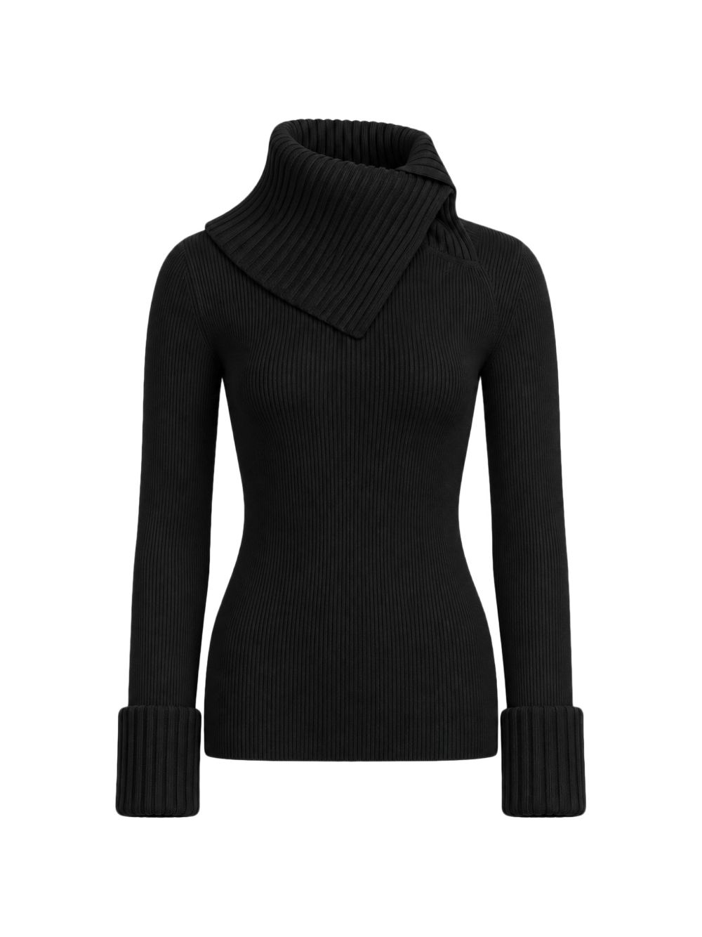 SPORTMAX Maglia NORDICA in lana a coste con collo alto nera 