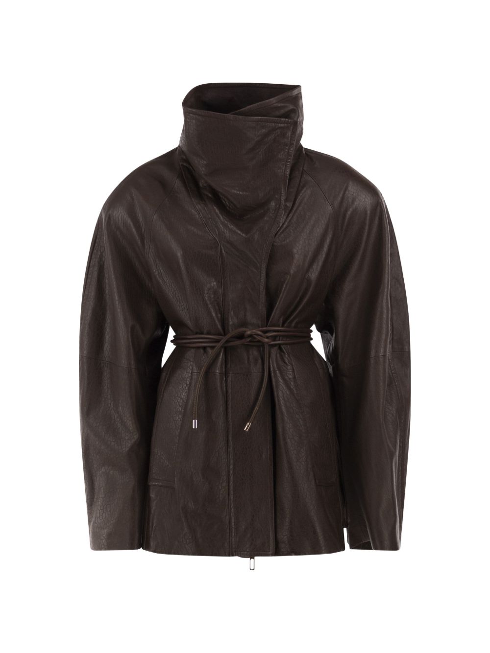 SPORTMAX Giacca in pelle con collo alto morbido e corda in vita 