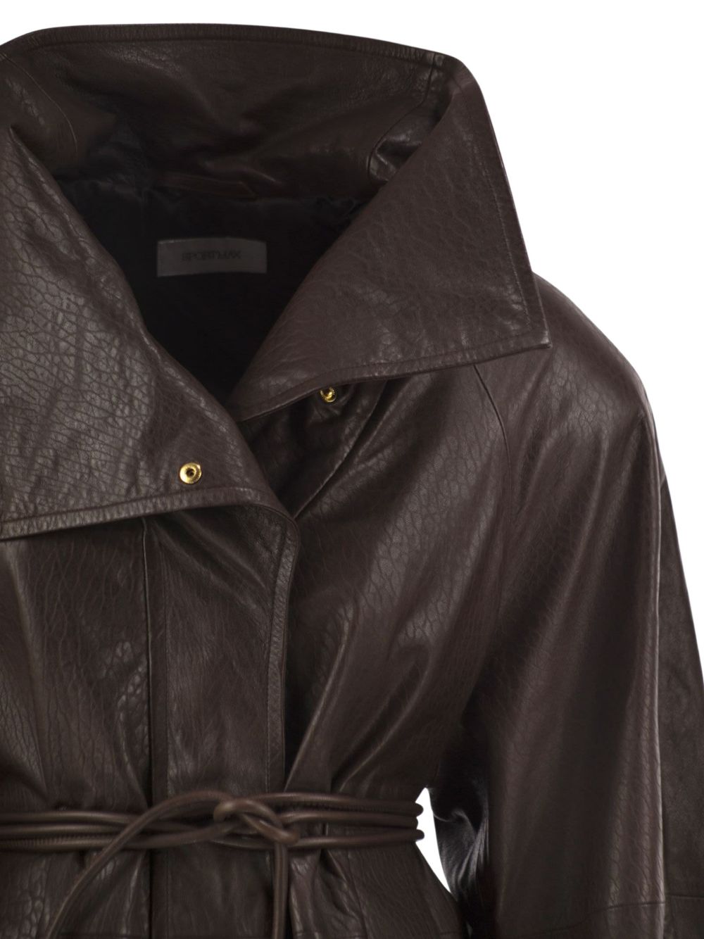 SPORTMAX Giacca in pelle con collo alto morbido e corda in vita 