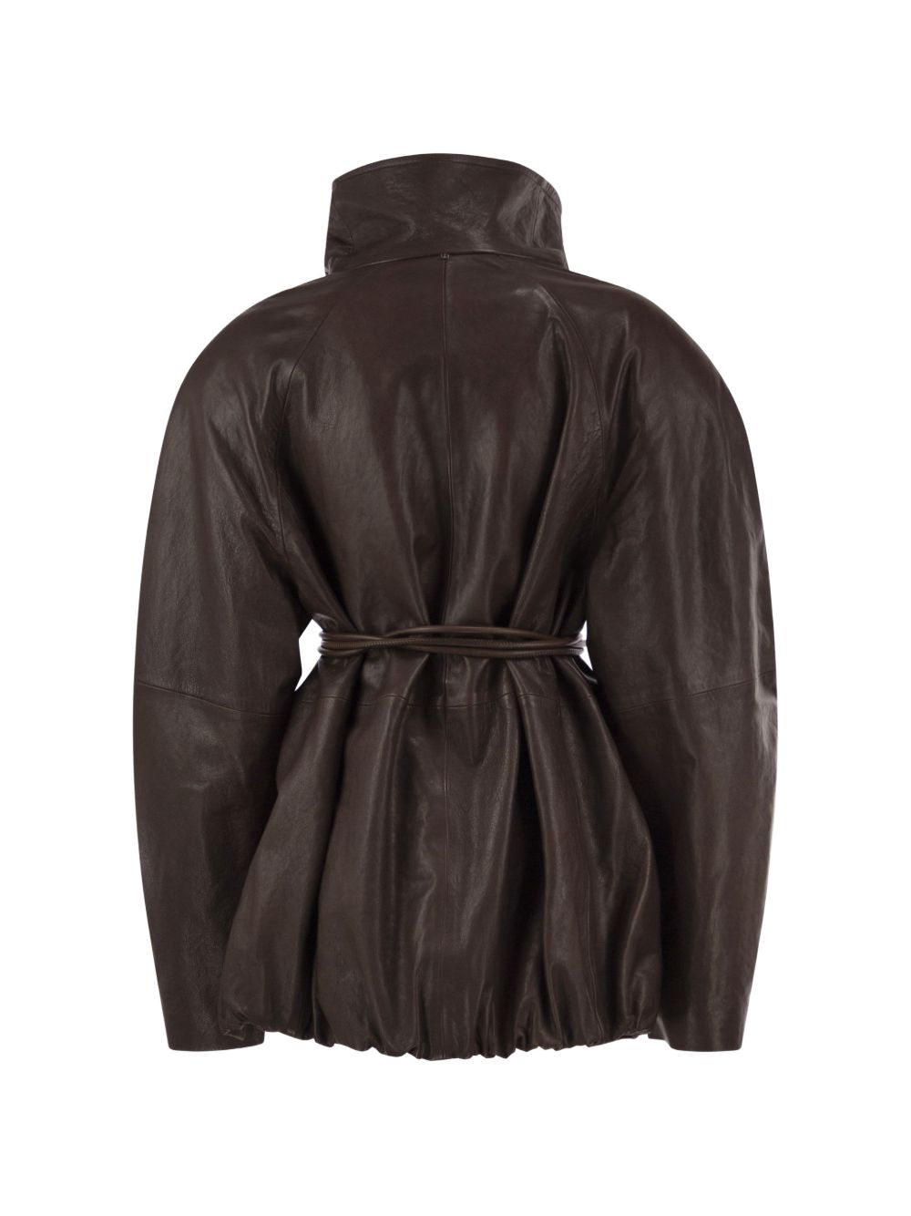 SPORTMAX Giacca in pelle con collo alto morbido e corda in vita 
