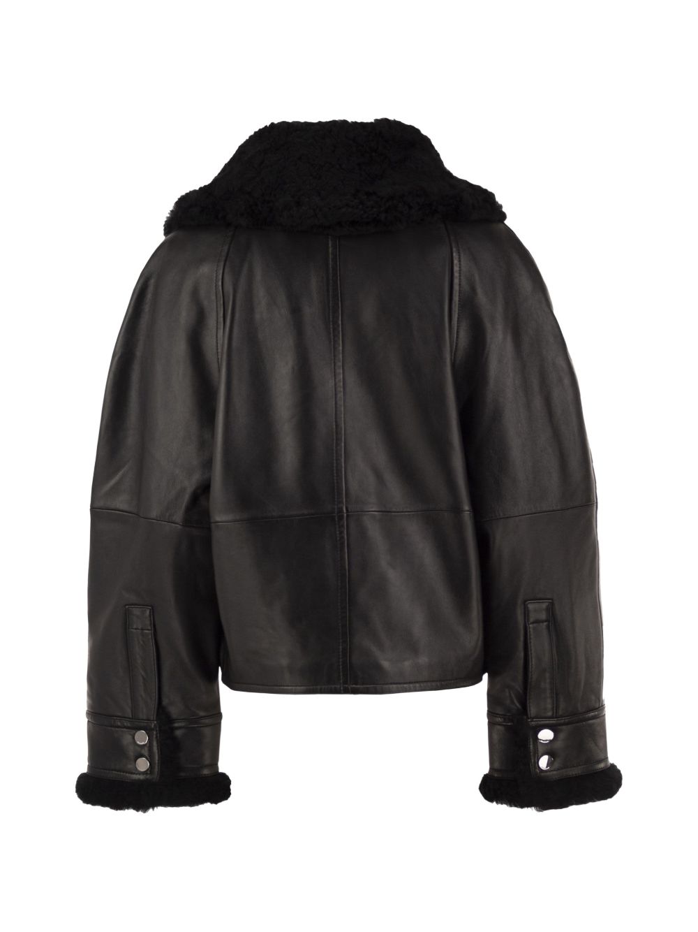 SPORTMAX Giacca in pelle nera con collo in shearling 