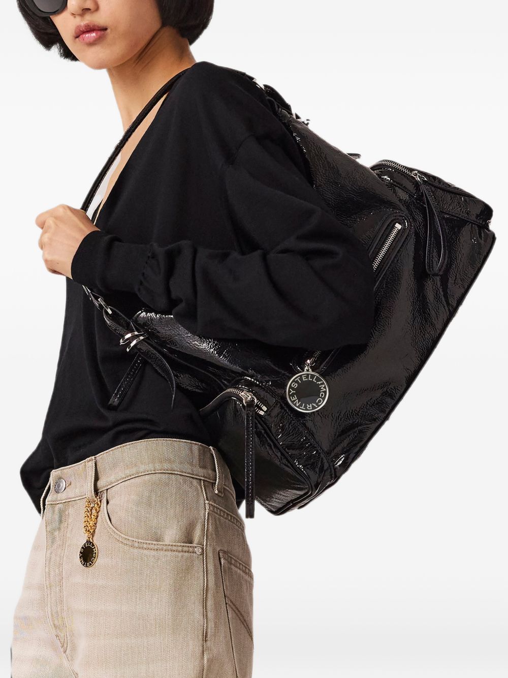 STELLA MCCARTNEY Borsa a spalla Dartmoor effetto pelle verniciata craquelé 