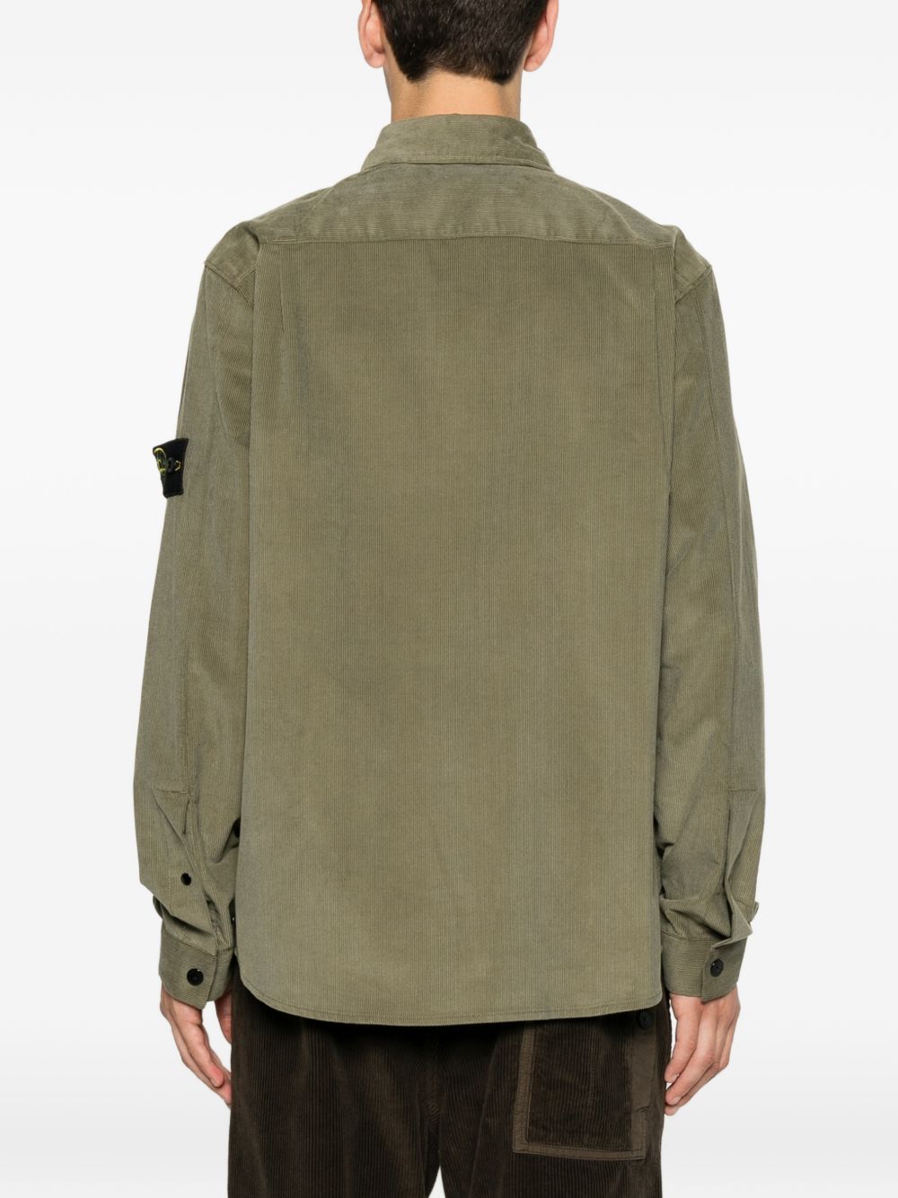 STONE ISLAND Camicia in velluto a coste verde con logo 