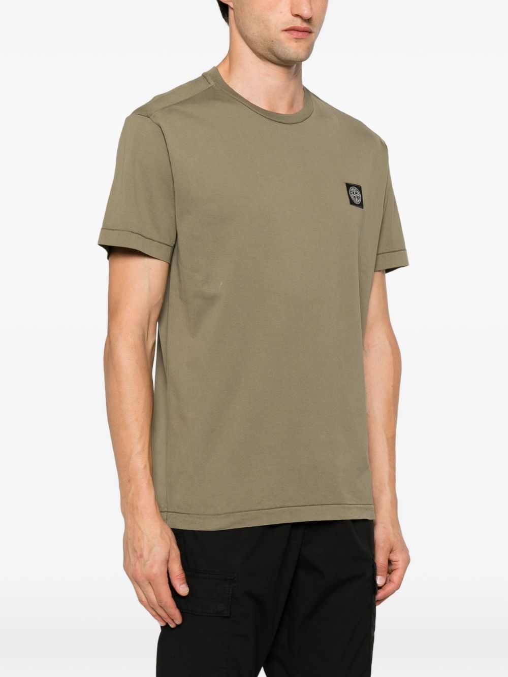 STONE ISLAND T-shirt in cotone verde con logo sul petto 