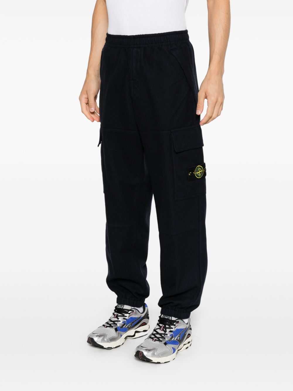 STONE ISLAND Pantaloni sportivi in lana blu con tasche e coulisse in vita 