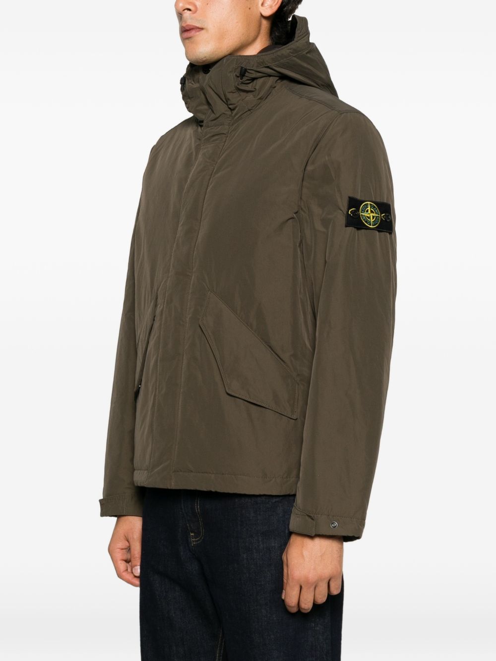 STONE ISLAND Giacca marrone con tasche e cappuccio 