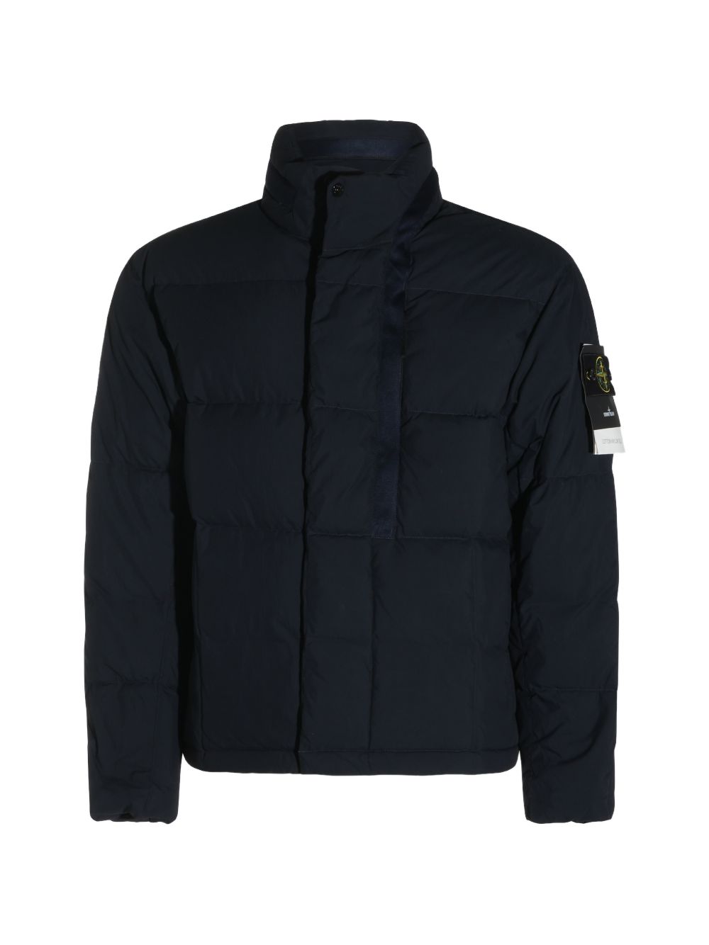 STONE ISLAND Piumino blu a collo alto firmato Stone Island 