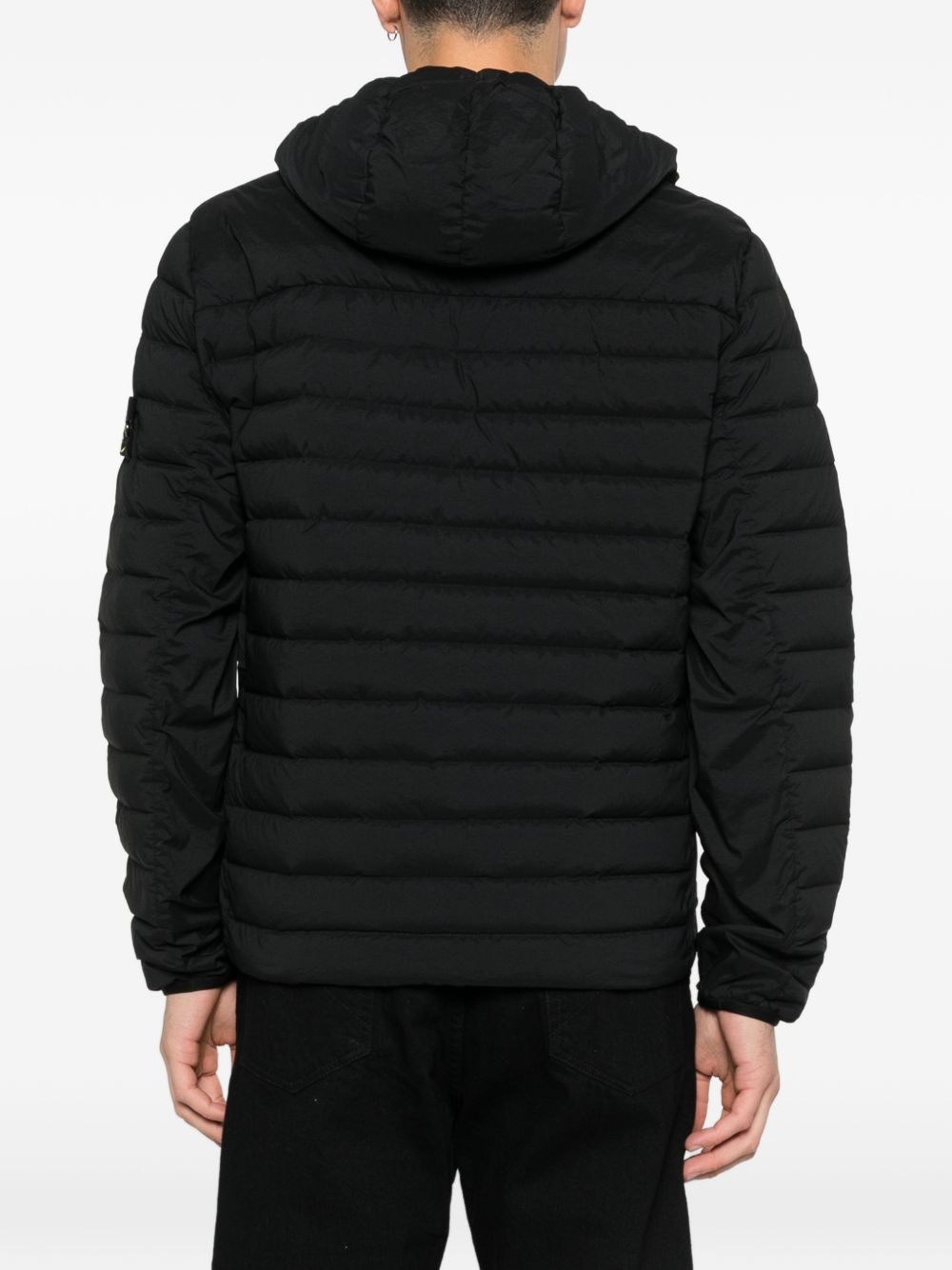 STONE ISLAND Piumino corto uomo nero trapuntato leggero con cappuccio 