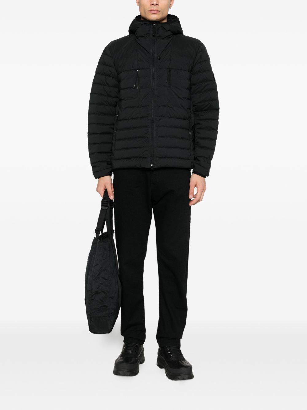 STONE ISLAND Piumino corto uomo nero trapuntato leggero con cappuccio 