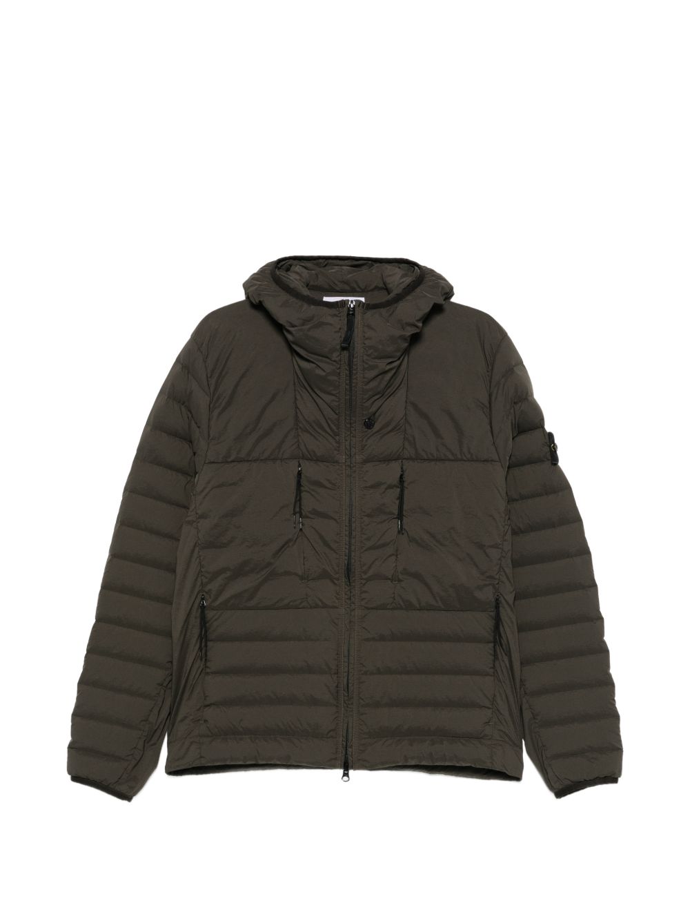 STONE ISLAND Piumino verde trapuntato con tasche e cappuccio 