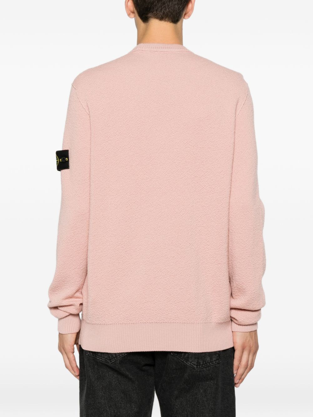 STONE ISLAND Maglia rosa in lana a girocollo con patch logo 
