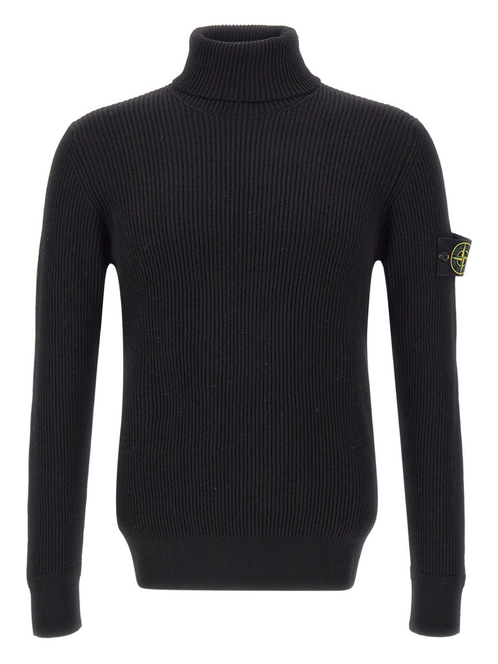 STONE ISLAND Maglia nera a collo alto in lana con patch logo 