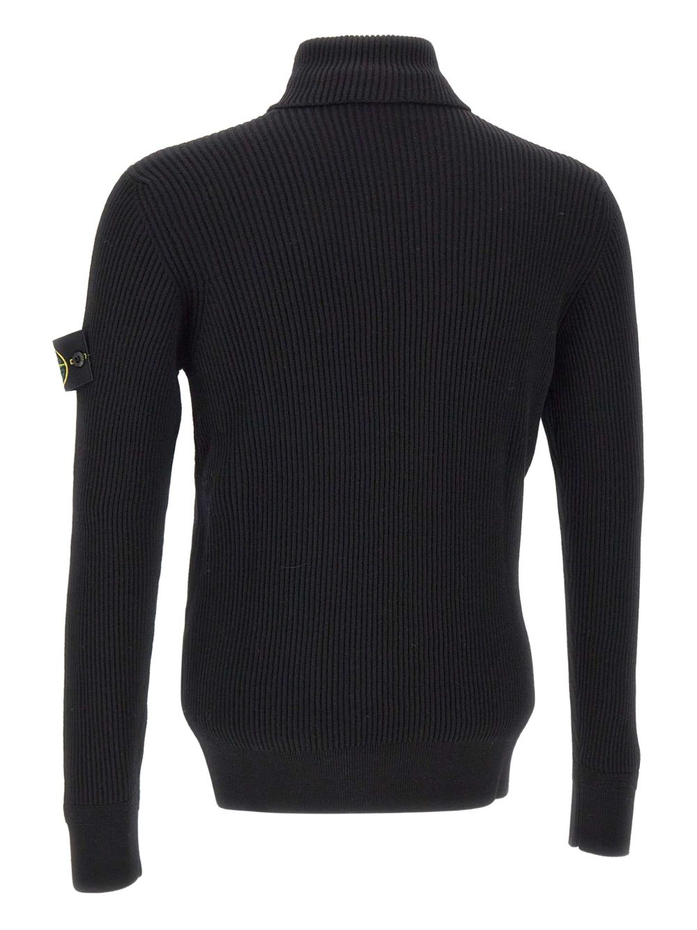 STONE ISLAND Maglia nera a collo alto in lana con patch logo 