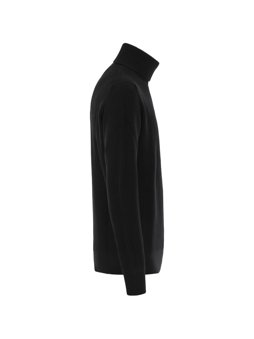 STONE ISLAND Maglia nera a collo alto in lana con patch logo 