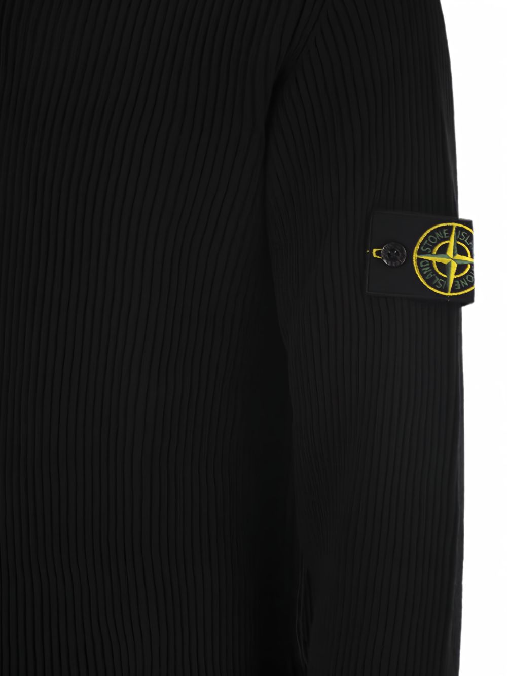STONE ISLAND Maglia nera a collo alto in lana con patch logo 