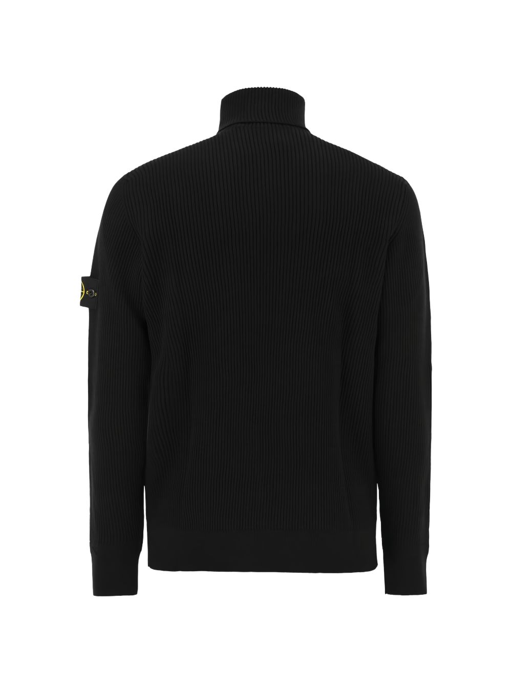 STONE ISLAND Maglia nera a collo alto in lana con patch logo 