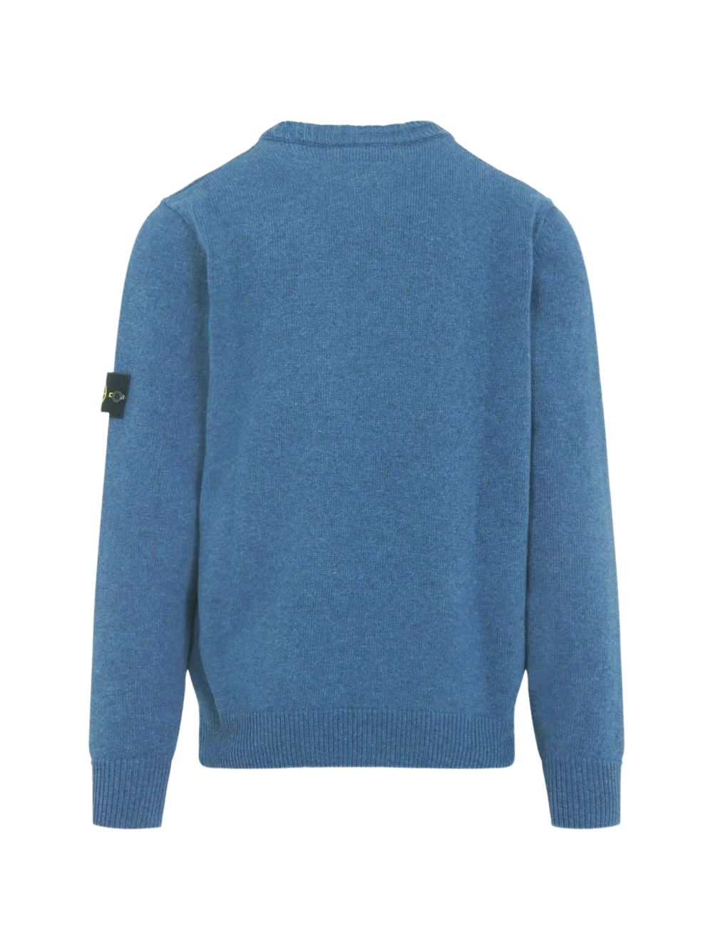 STONE ISLAND Maglia girocollo in misto lana azzurra con patch logo 