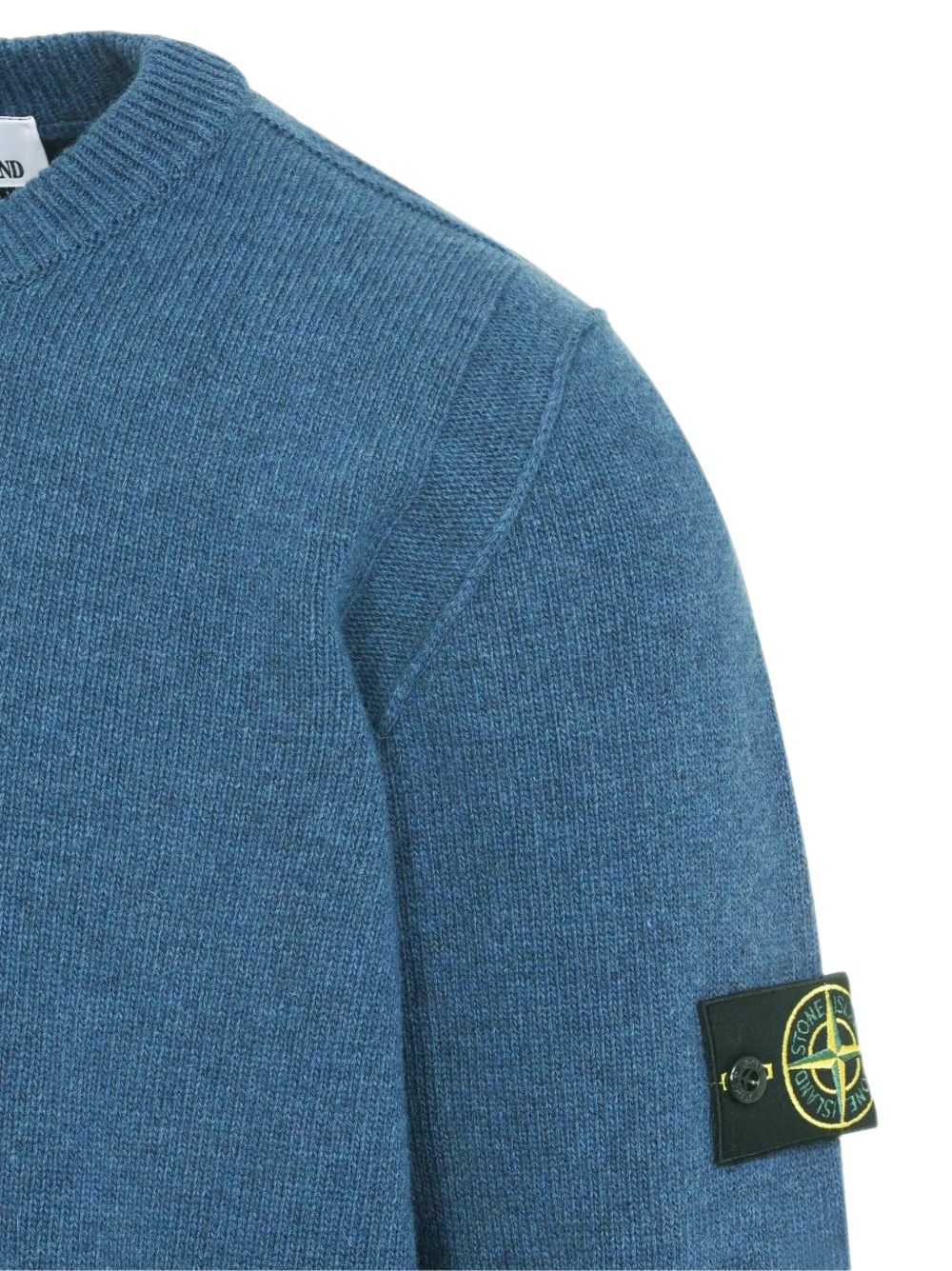STONE ISLAND Maglia girocollo in misto lana azzurra con patch logo 