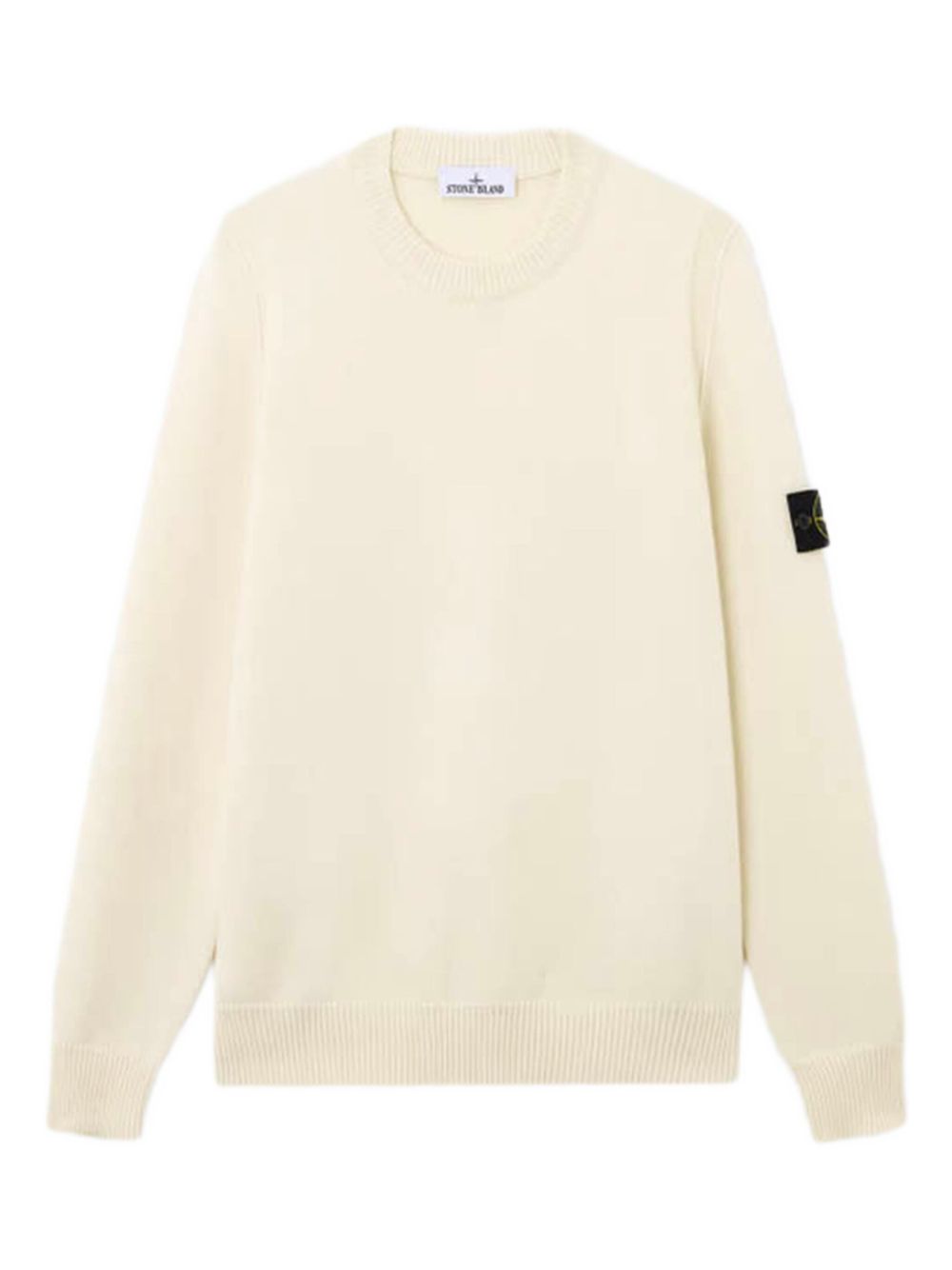STONE ISLAND Maglia avorio in lana con patch logo sul braccio 
