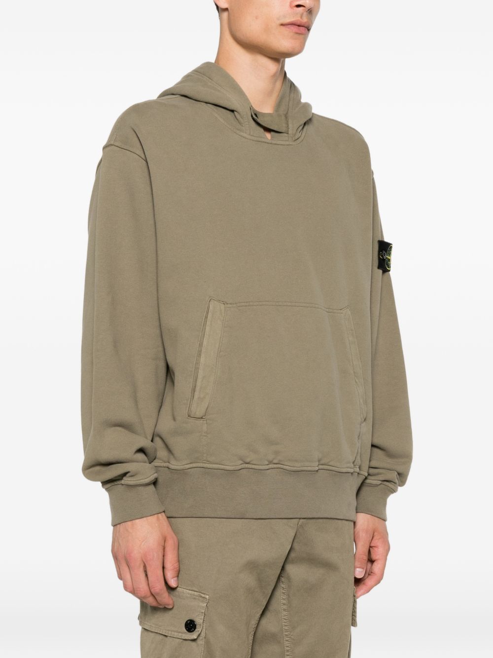 STONE ISLAND Felpa marrone in cotone con cappuccio e tasca 