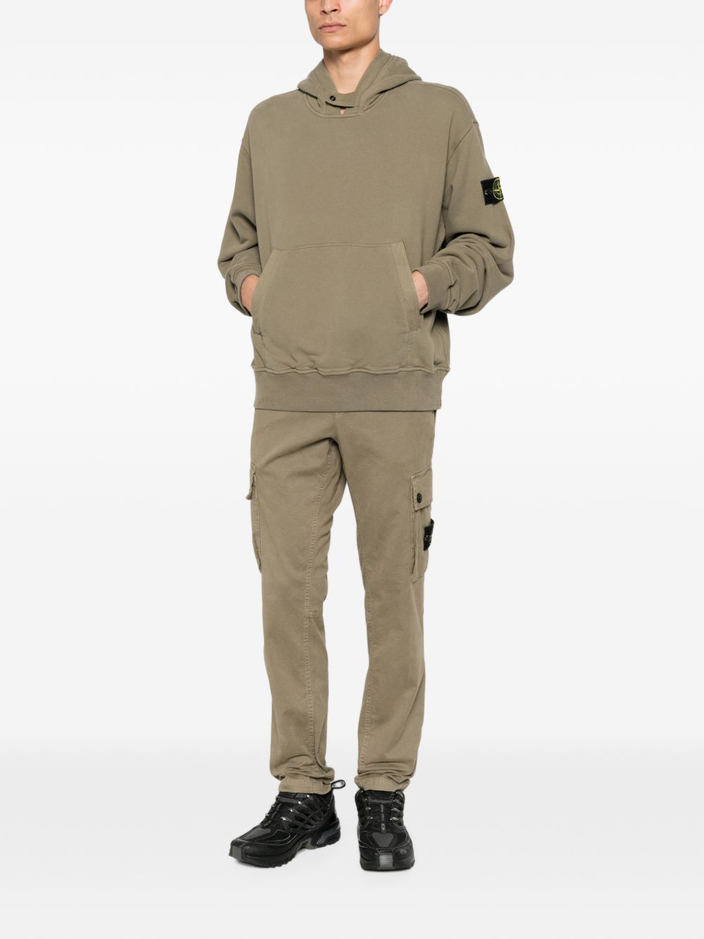 STONE ISLAND Felpa marrone in cotone con cappuccio e tasca 