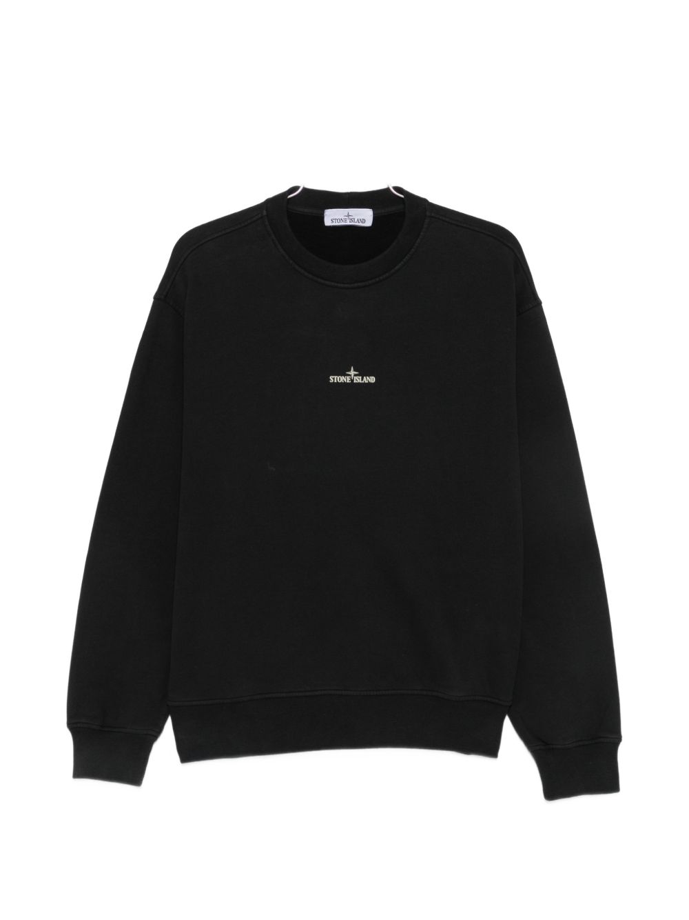 STONE ISLAND Felpa blu in cotone a girocollo con patch logo 