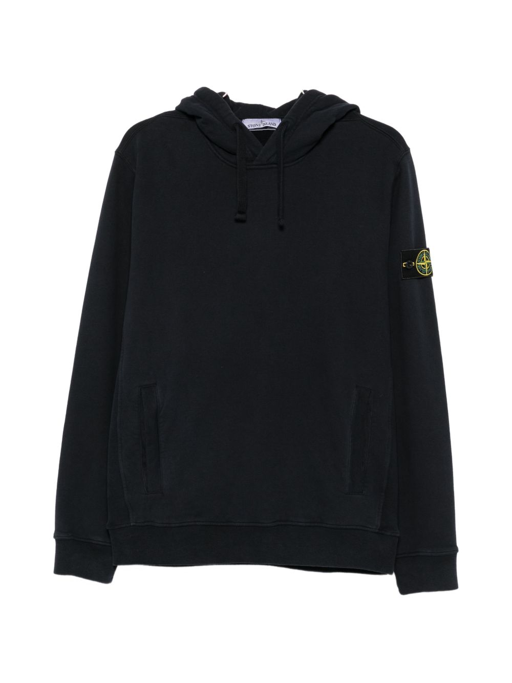 STONE ISLAND Felpa blu in cotone con cappuccio e patch logo 