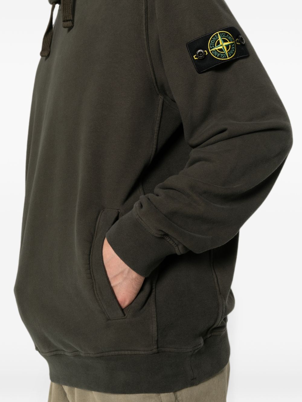STONE ISLAND Felpa verde militare in cotone con cappuccio 