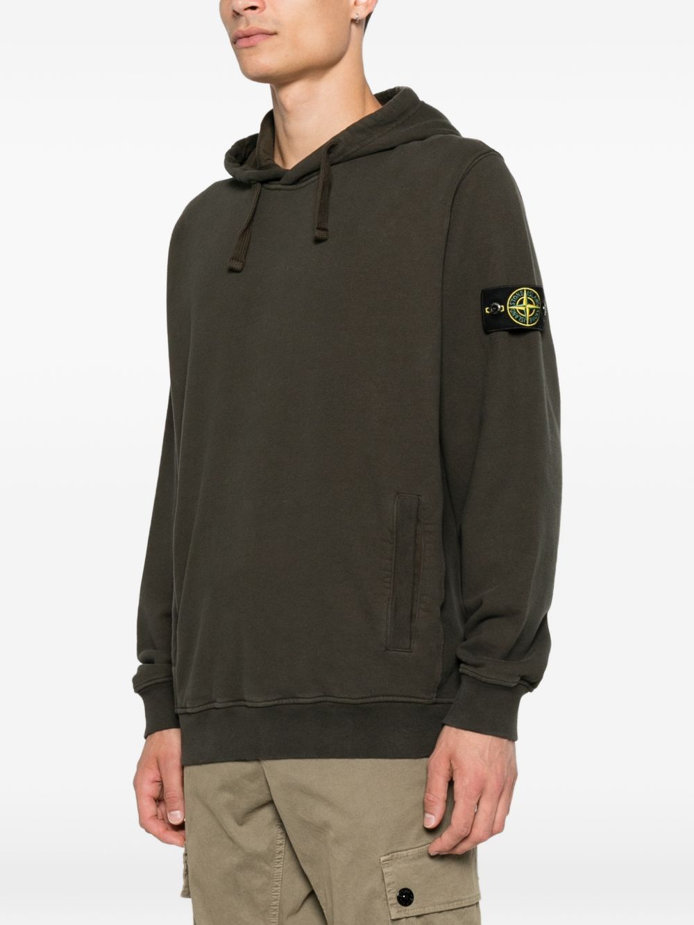 STONE ISLAND Felpa verde militare in cotone con cappuccio 