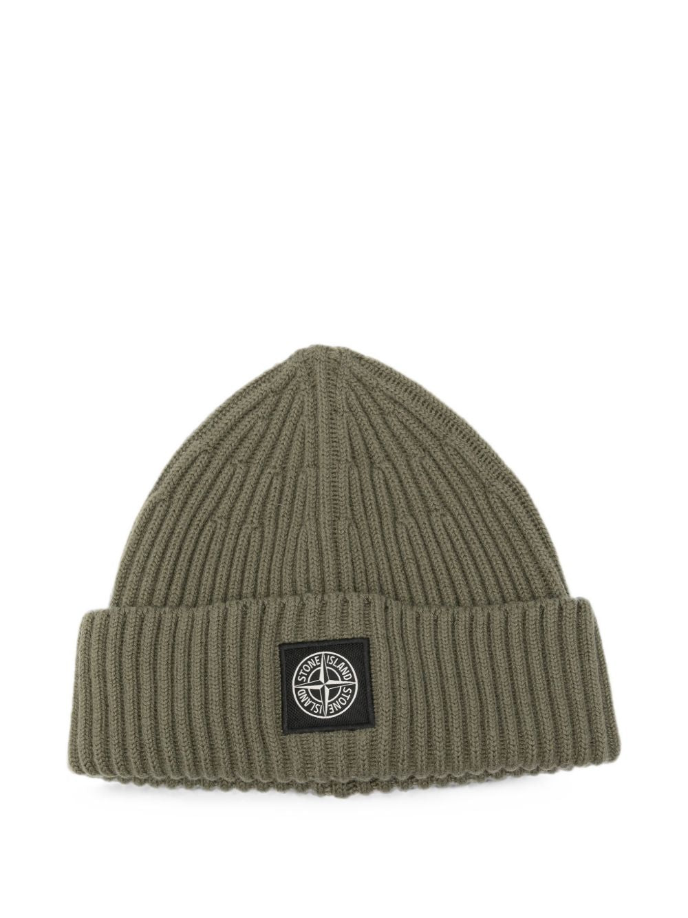 STONE ISLAND Berretto verde militare in lana con logo 