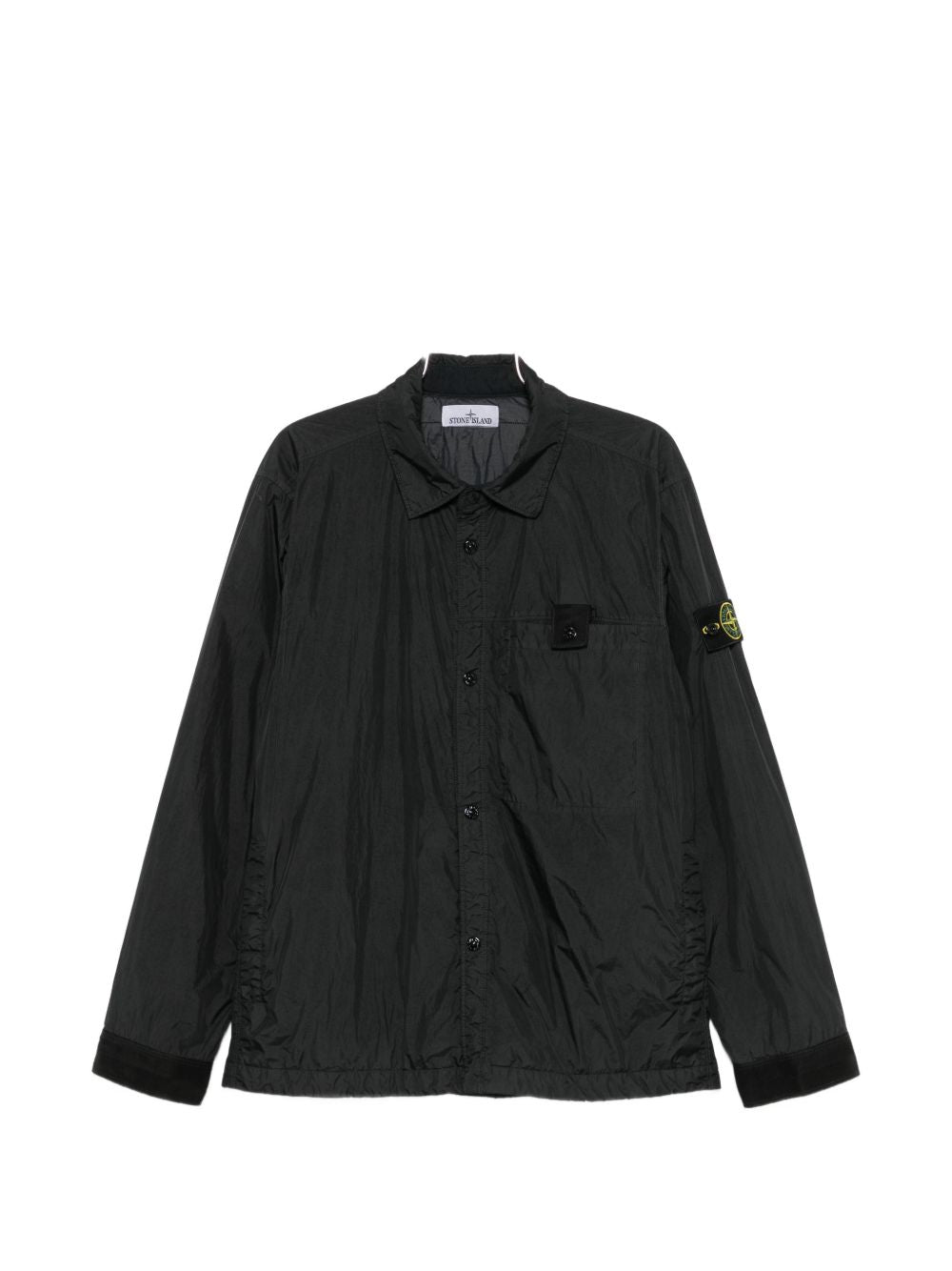 STONE ISLAND Giacca a vento nera con patch logo 