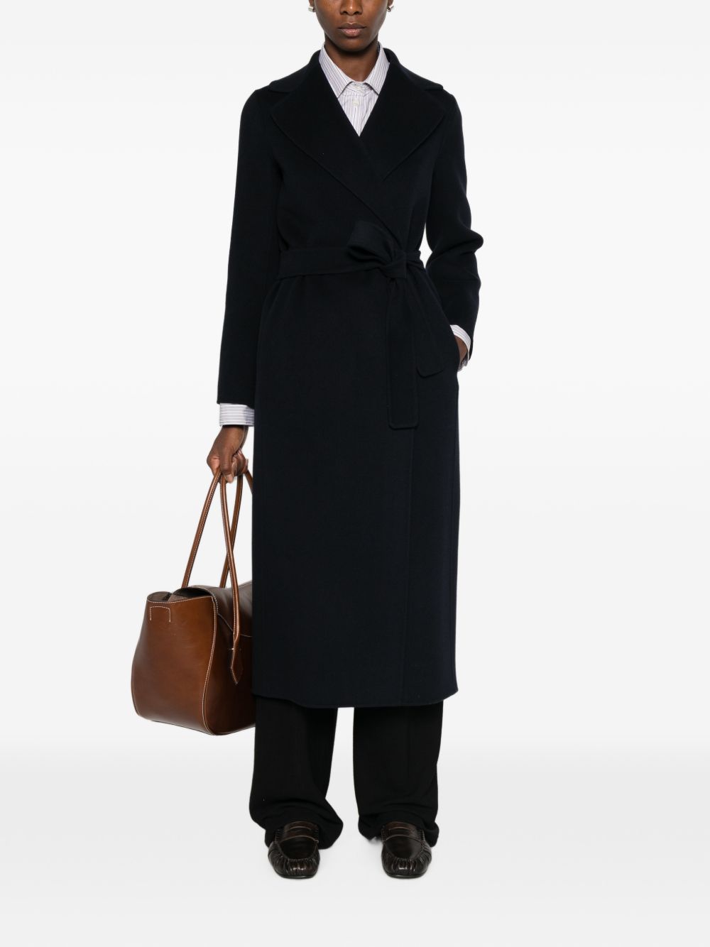 S MAX MARA Cappotto Poldo a vestaglia in pura lana blu navy 