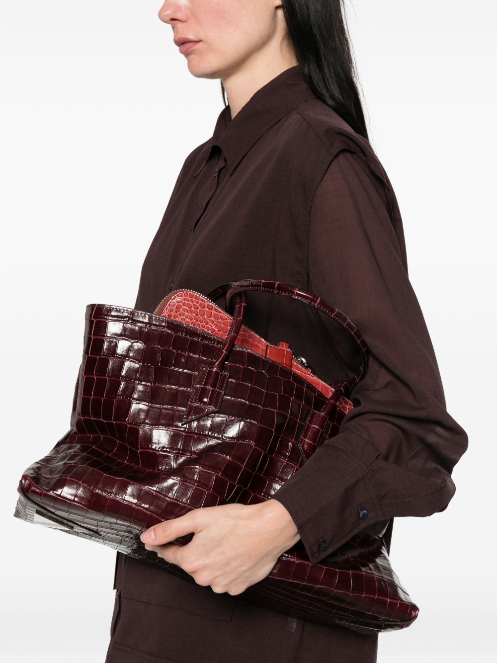 THE ATTICO Borsa a spalla La Passeggiata Medium rossa effetto cocco 