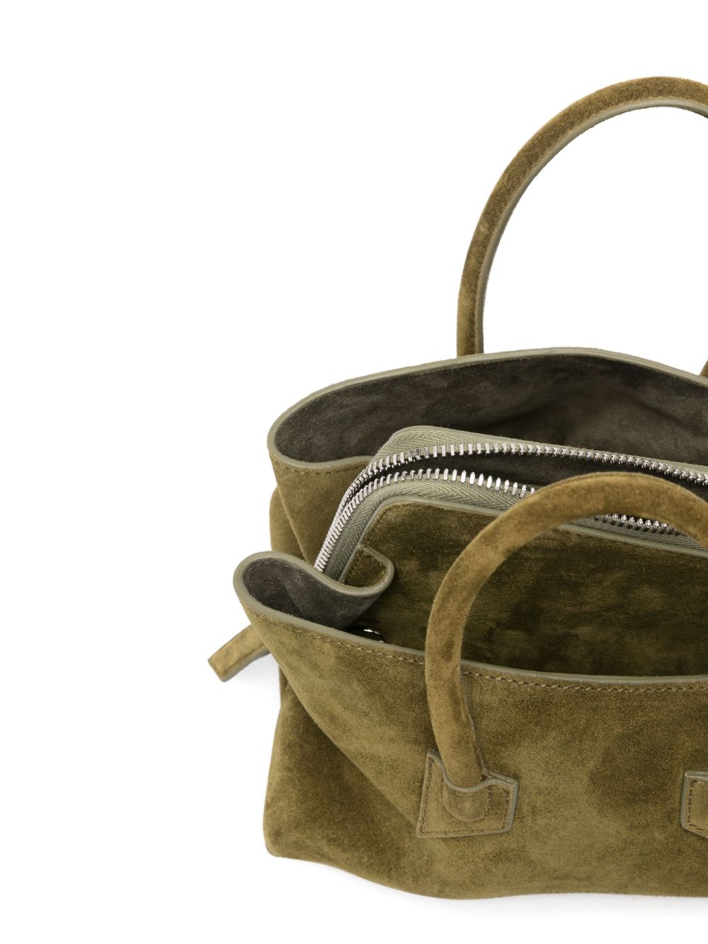 THE ATTICO Borsa a spalla La Passeggiata Mini in suede verde oliva 