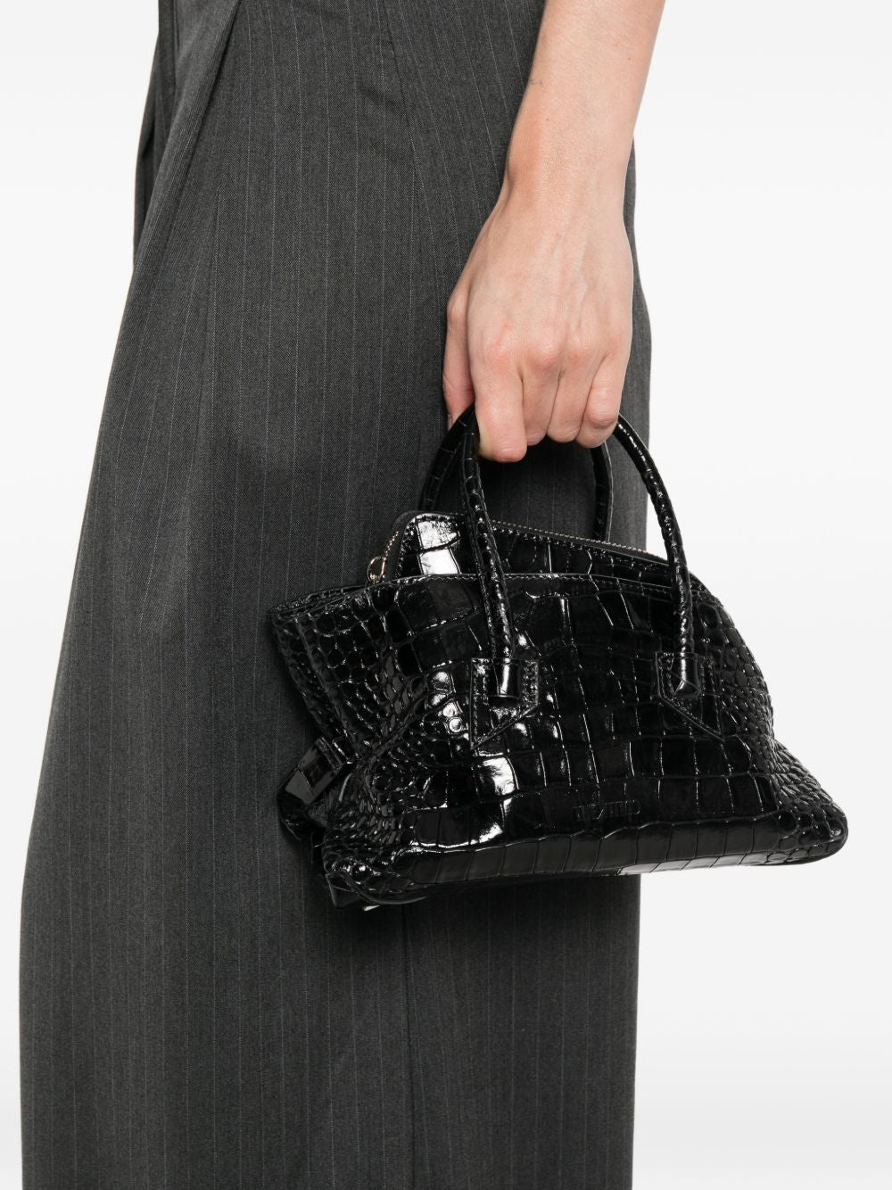 THE ATTICO Borsa a spalla La Passeggiata Mini nera lucida effetto cocco 