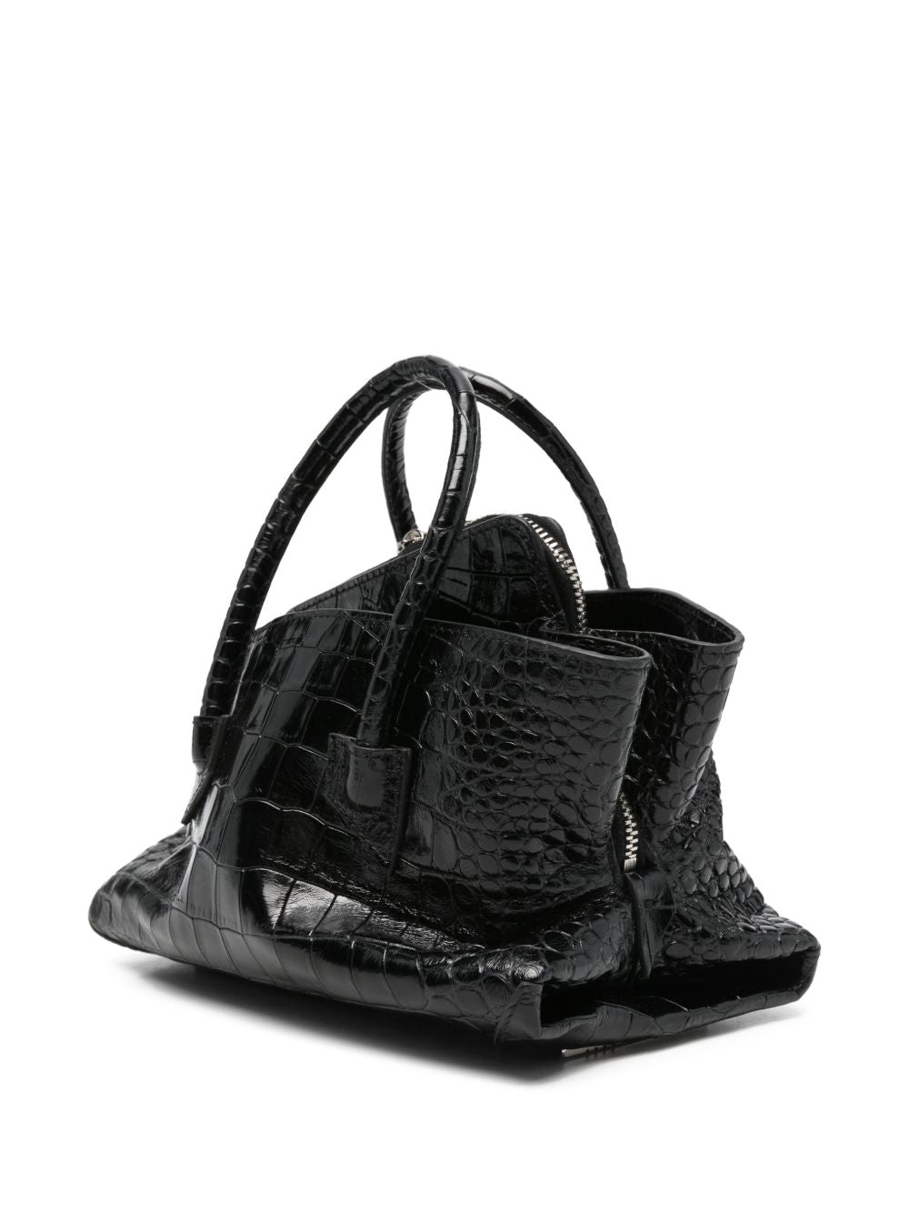 THE ATTICO Borsa a spalla La Passeggiata Mini nera lucida effetto cocco 