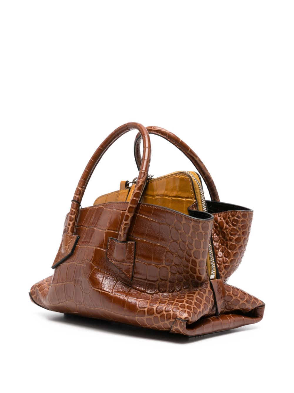 THE ATTICO Borsa a spalla La Passeggiata Mini marrone lucida effetto cocco 