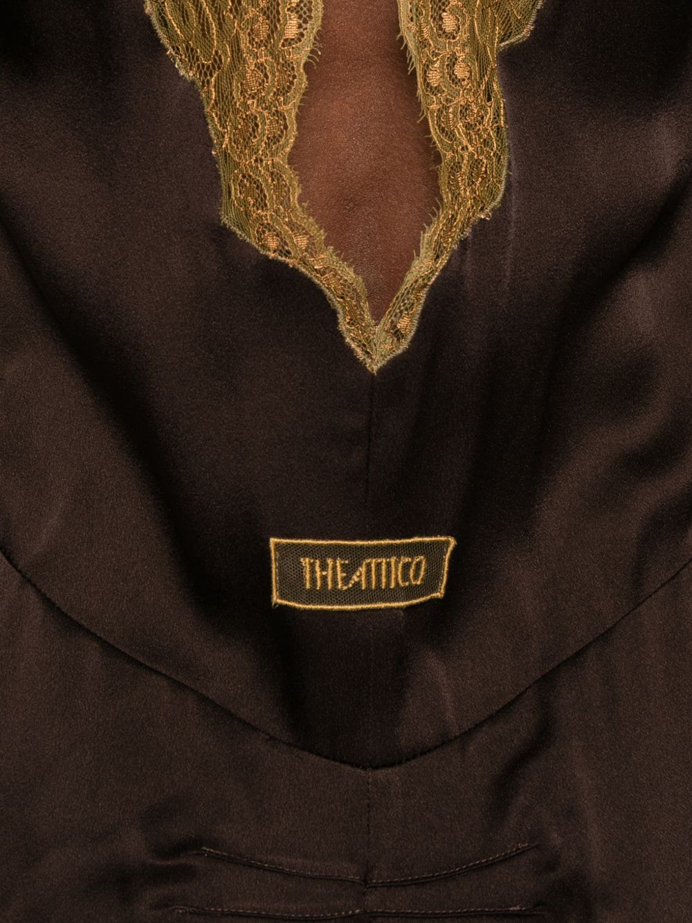 THE ATTICO Mini abito in satin e pizzo marrone e verde 