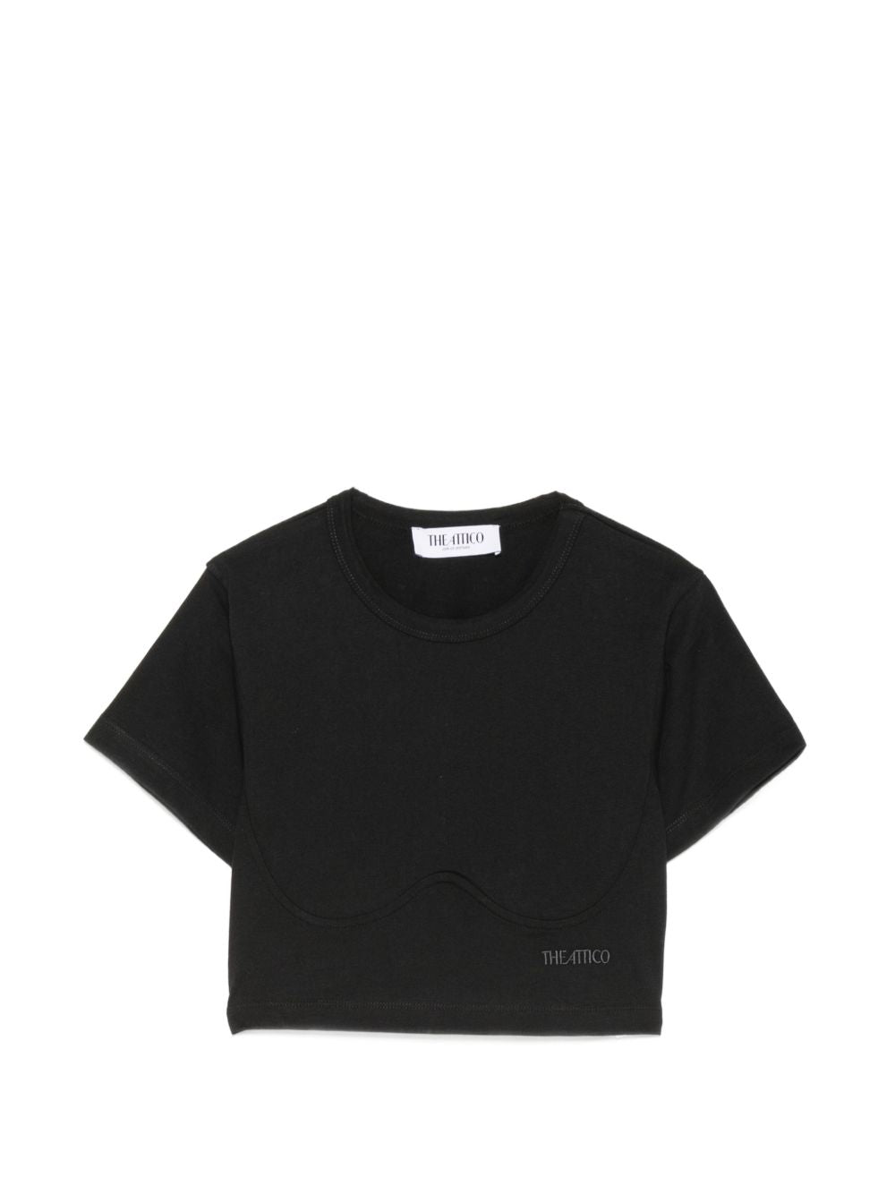THE ATTICO T-shirt crop con logo ricamato in cotone nero 