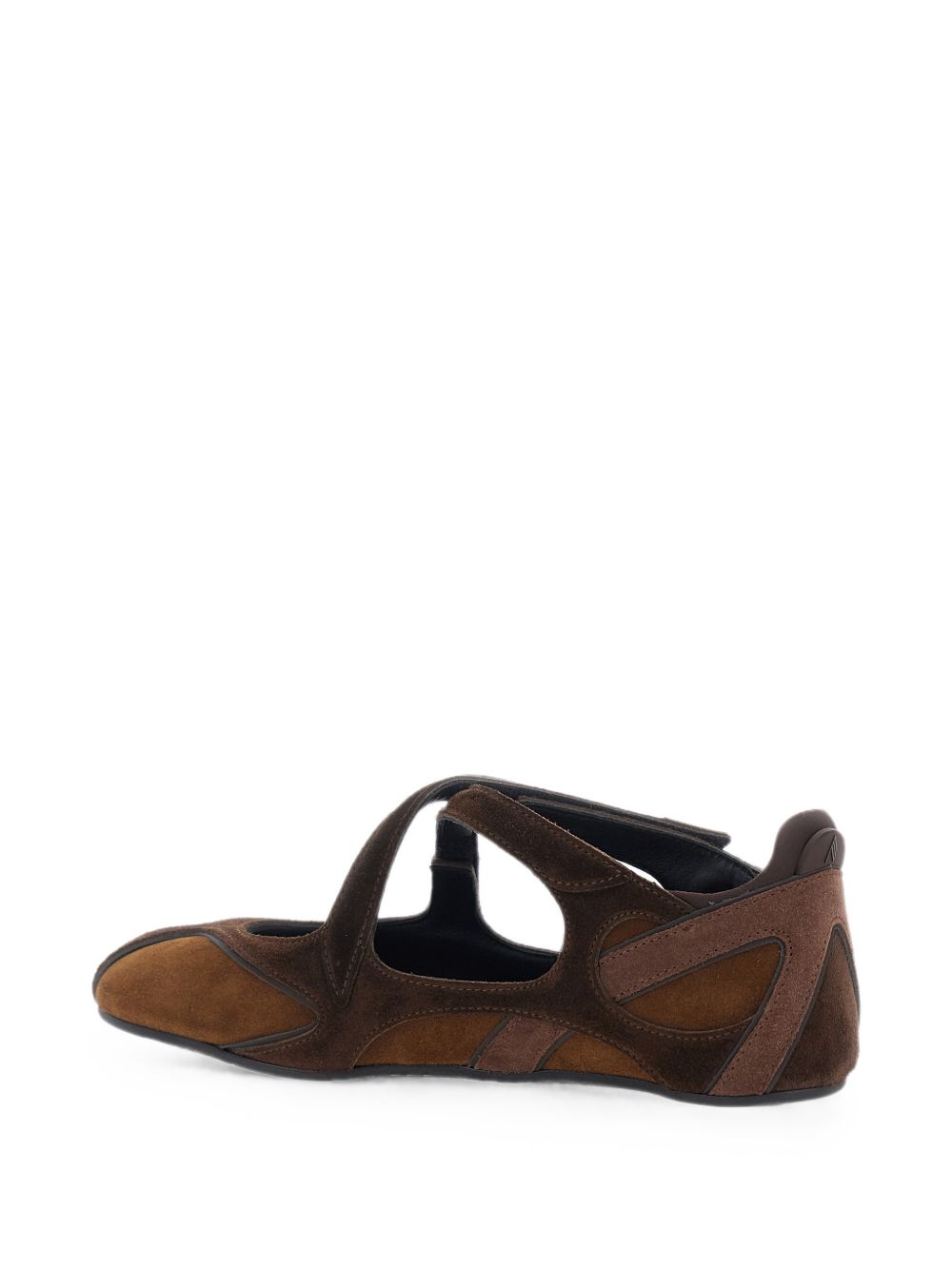 THE ATTICO Ballerine marroni in pelle suede con cinturini incrociati 