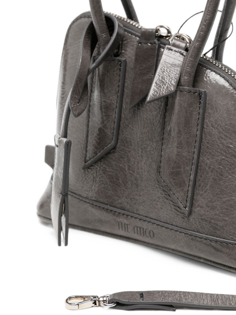 THE ATTICO Superattico borsa a mano con tracolla grigio perla lucido 