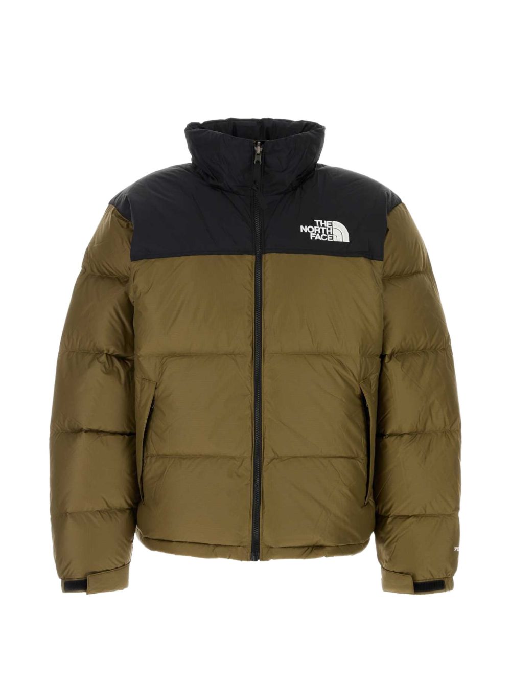 THE NORTH FACE Piumino corto con zip nero e marrone con logo 