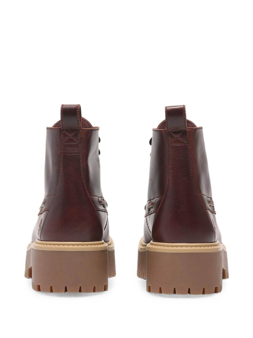 TIMBERLAND Stivaletti stringati marroni in pelle con suola carrarmato e frange 