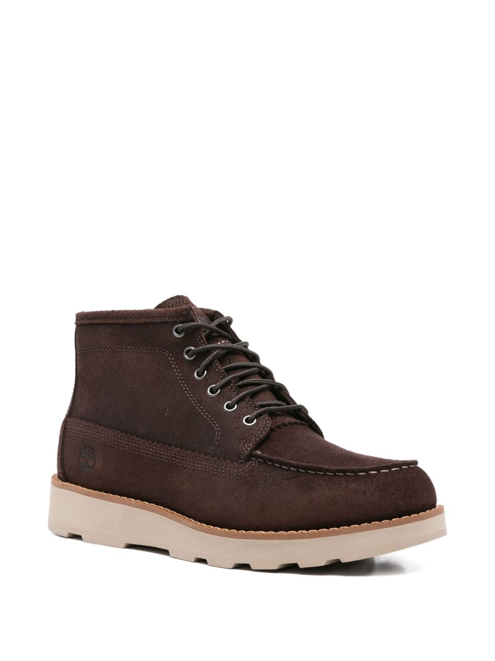 TIMBERLAND Stivaletto marrone scuro in pelle con logo impresso 